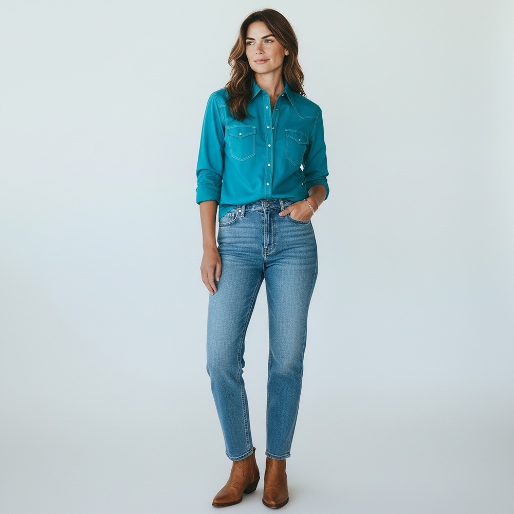 vintage Blair teal aqua rockabilly western button down pearl-snap cowboy shirt - Picture 3 of 13